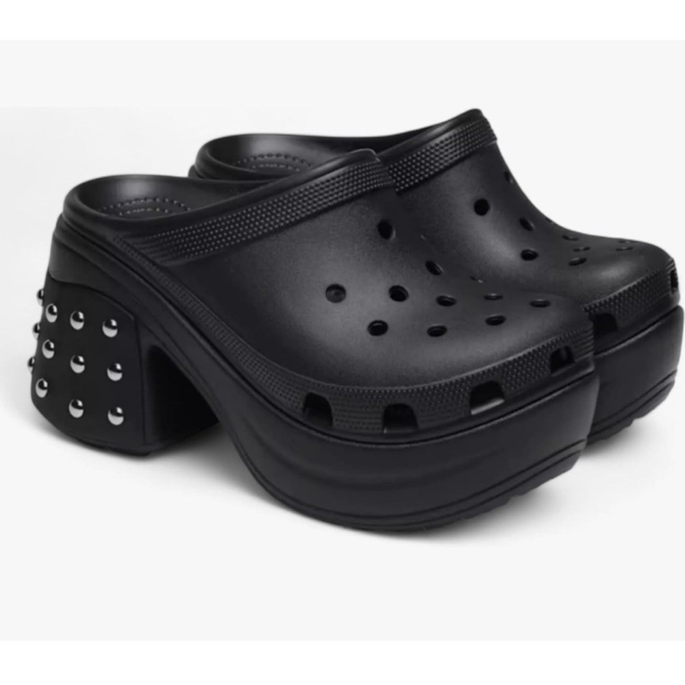 Crocs Sz 11 Viral Siren Platform Clogs Black Studded Designer Heel Preppy Goth